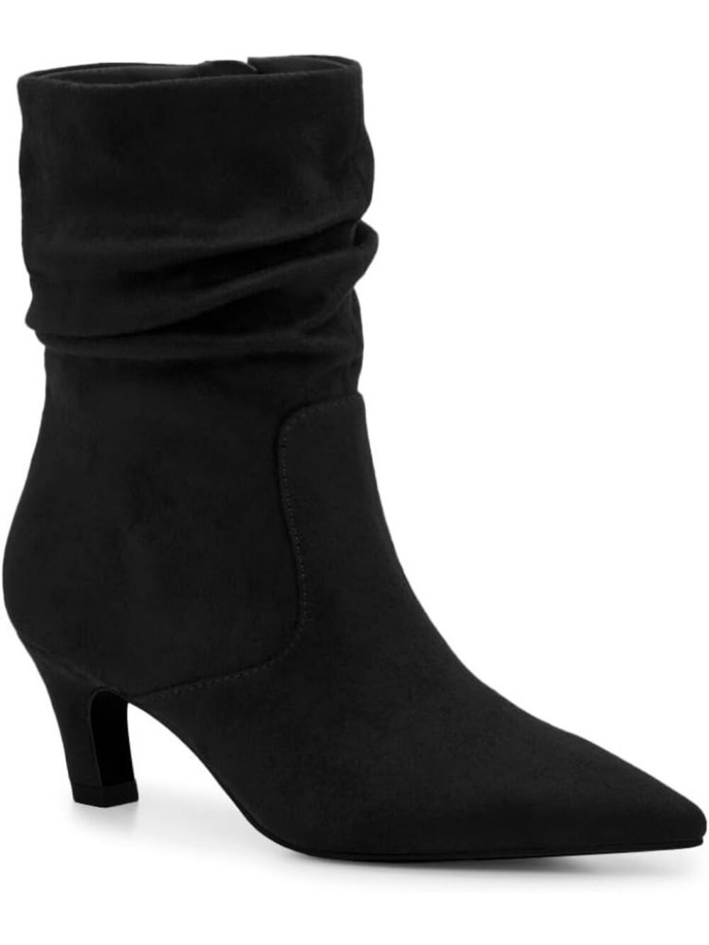 Women's Black Slouchy Ankle Boots Low Kitten Heel Pointed Toe Booties Fall Shoes